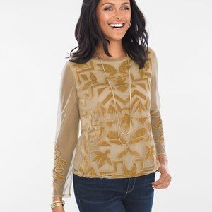 NWT Chico's Sheer Sleeves Pieced Velvet Top